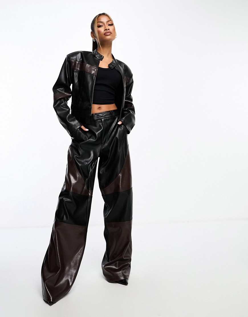 AFRM ultra low rise faux leather wide leg pants in black