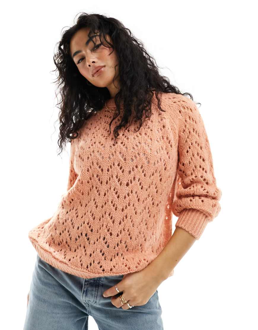 Apricot Stone Pointelle Knit Tie Crop Jumper