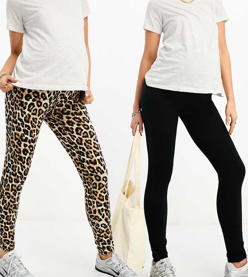 Mamalicious Maternity over the bump 2 pack leggings in black and