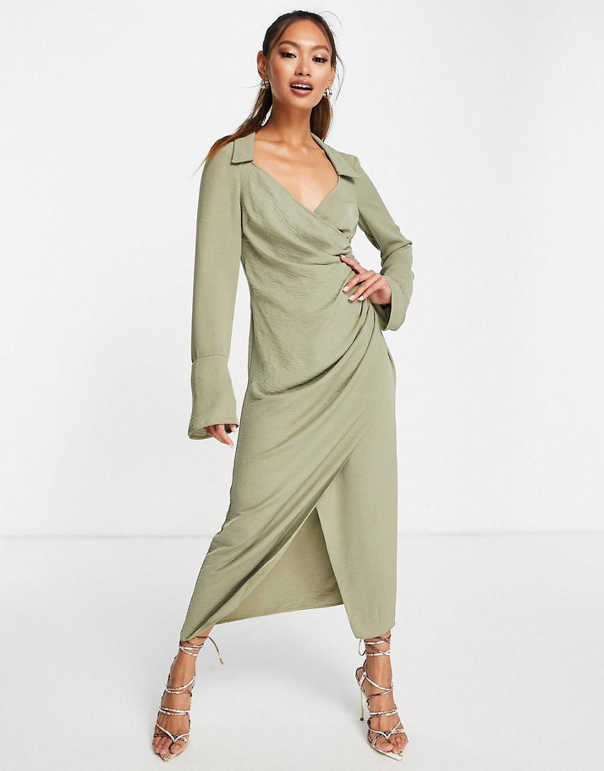 ASOS DESIGN Maternity cami wrap midi dress with lace up back