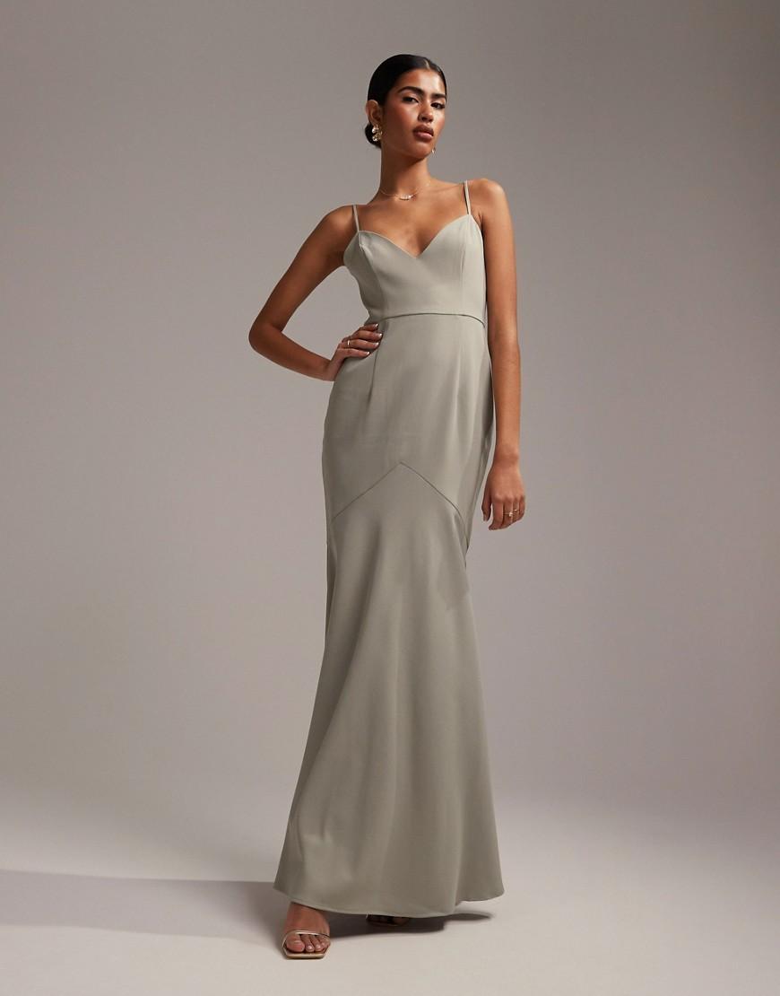 Flounce London - sheer lace ruched maxi dress in ivory-White