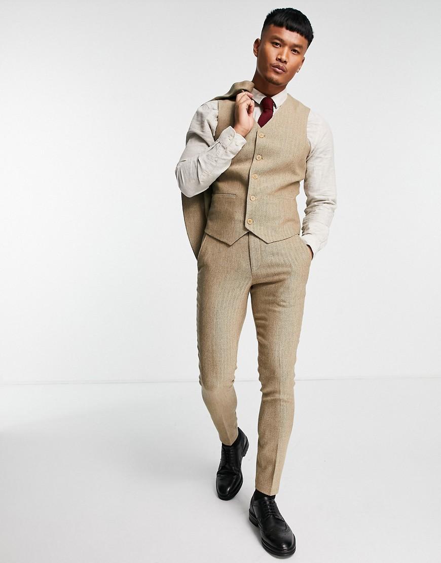 ASOS DESIGN super skinny wool mix suit pants in burgundy herringbone